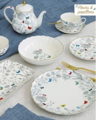 Farfurie pentru cina, 26 cm, portelan, Fleurs & Papillons - SIMONA'S COOKSHOP